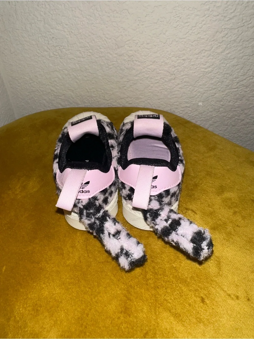 adidas Kids Pink and Black Leopard Slip-On Shell Toe Sneakers